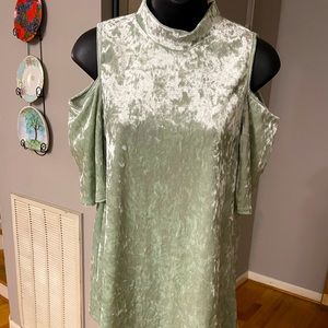 NWT  This crushed velvet top with open shoulders in size small, in mint green.